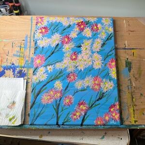 Floral Canvas Art with Pink and Yellow Blooms